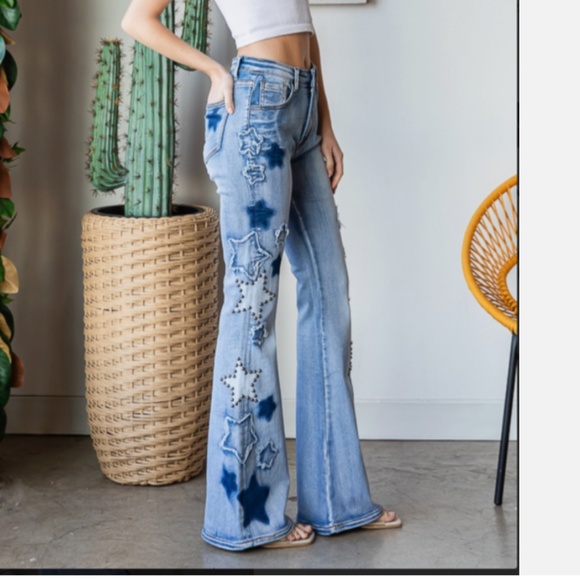 OLi and Hali 4th of July Be Your Own Star Wide Leg Flare Jeans Flare Pants SR16 - Picture 3 of 8